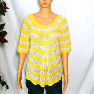 Striped V-neck Crochet Sweater